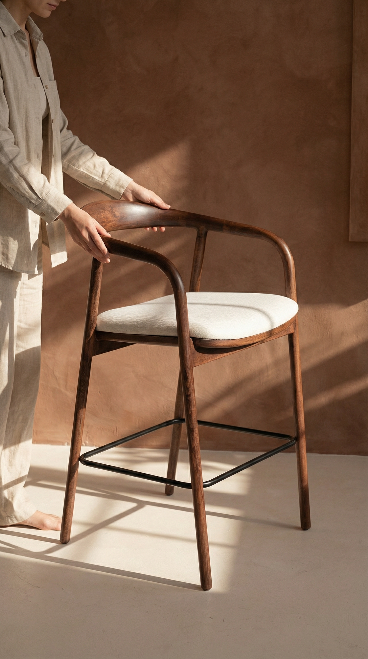 Mokani Japandi Bar Stool – Made to Measure with Customisable Colour and Fabric